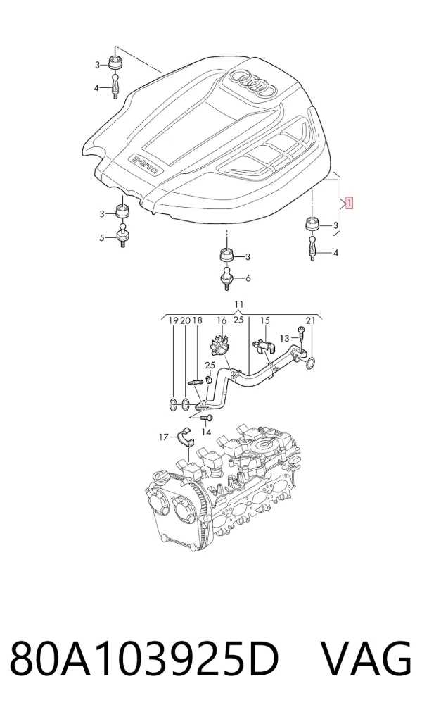 Tampa de motor decorativa 80A103925D VAG