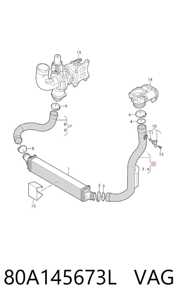 Mangueira (cano derivado) de intercooler 80A145673L VAG