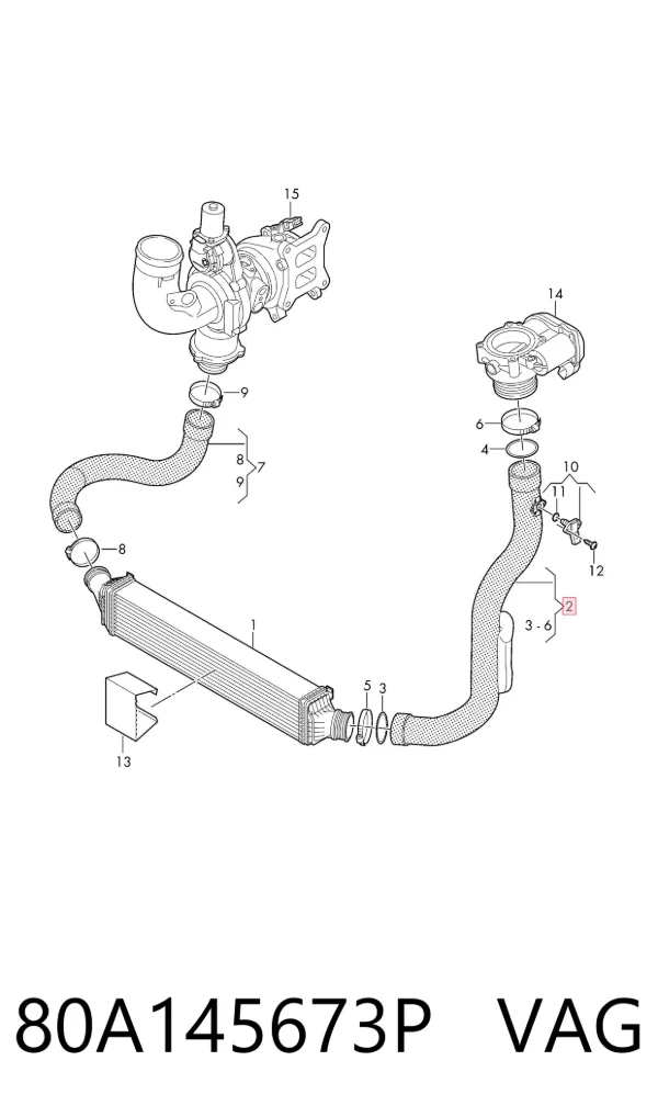 Mangueira (cano derivado) de intercooler 80A145673P VAG