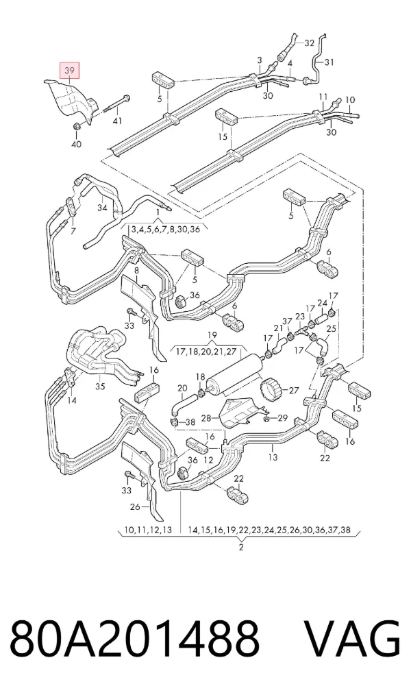 Proteção de tubos de combustível de tanque 80A201488 VAG