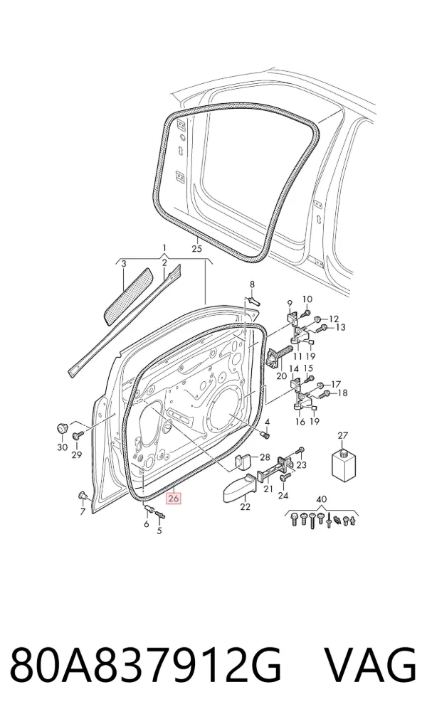 Compactador da porta dianteira direita (na porta) 80A837912G VAG