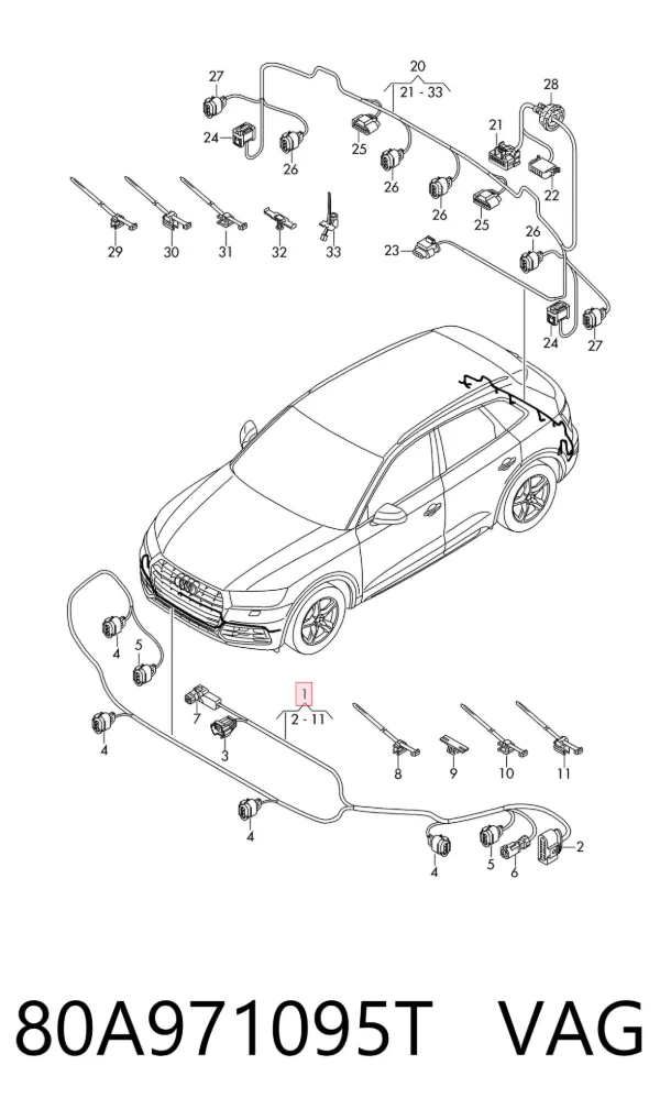 Cabo (fio) de sensor de estacionamento do pára-choque traseiro 80A971095T VAG