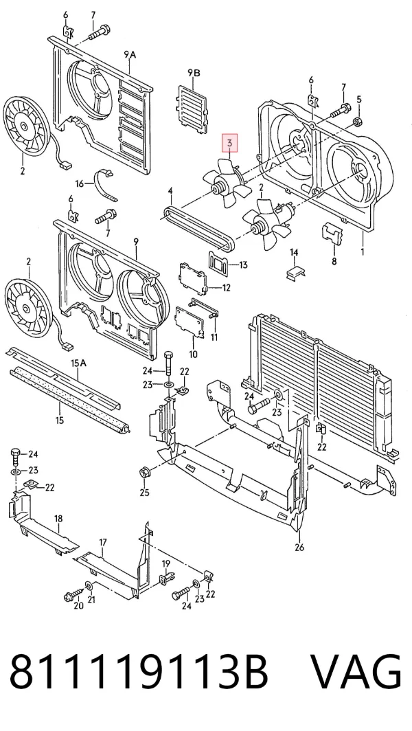 Ventilador elétrico de esfriamento montado (motor + roda de aletas) direito 811119113B VAG