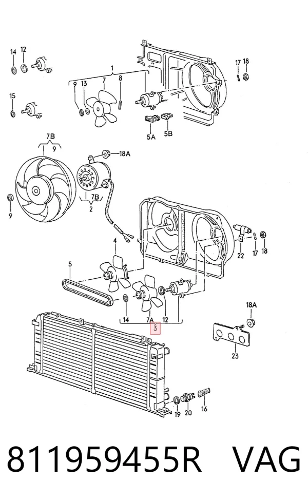 Ventilador elétrico de esfriamento montado (motor + roda de aletas) 811959455R VAG