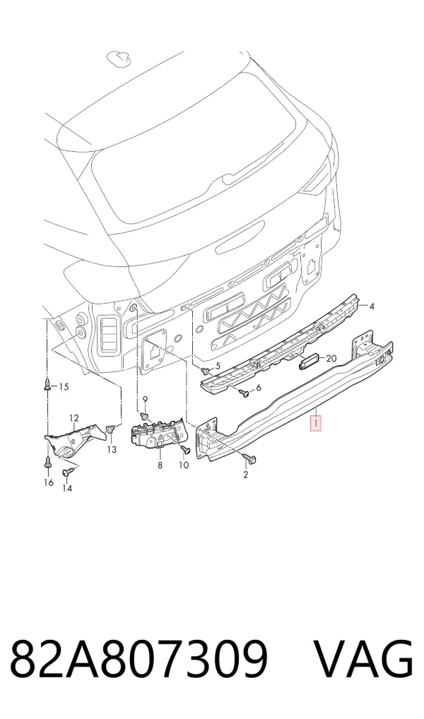 Reforçador do pára-choque traseiro Audi A1 Sportback