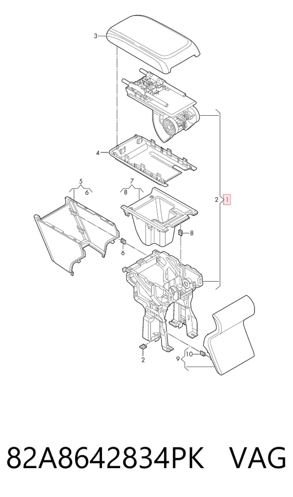 Caixa de console central (descanso de braço) 82A8642834PK VAG