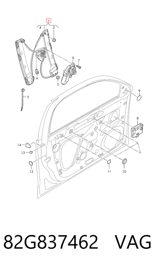 Mecanismo de acionamento de vidro da porta dianteira direita Audi A1 Sportback