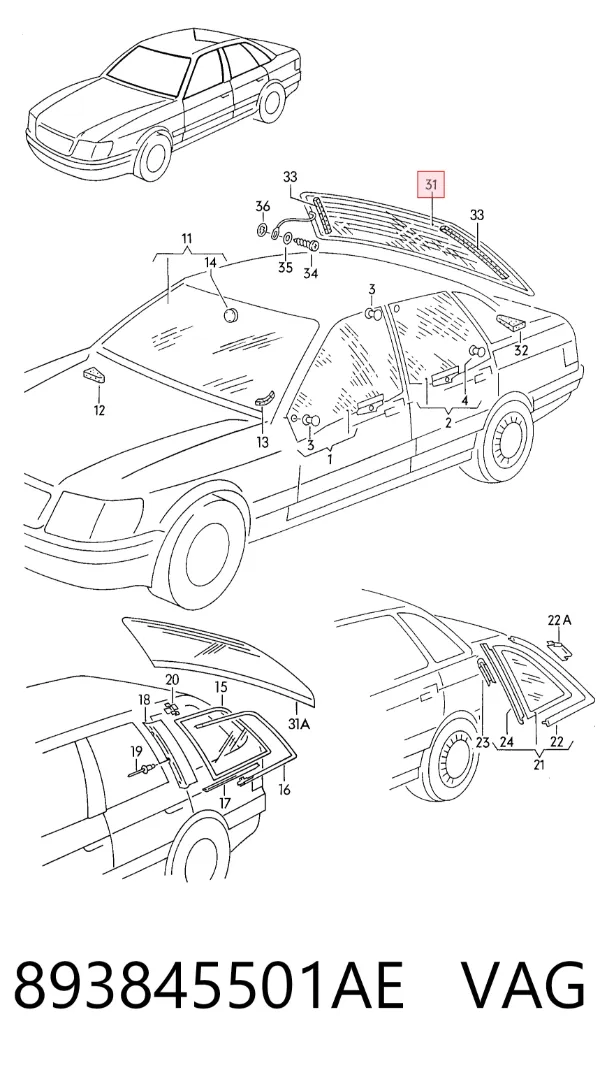 Vidro traseiro Audi 80 B3