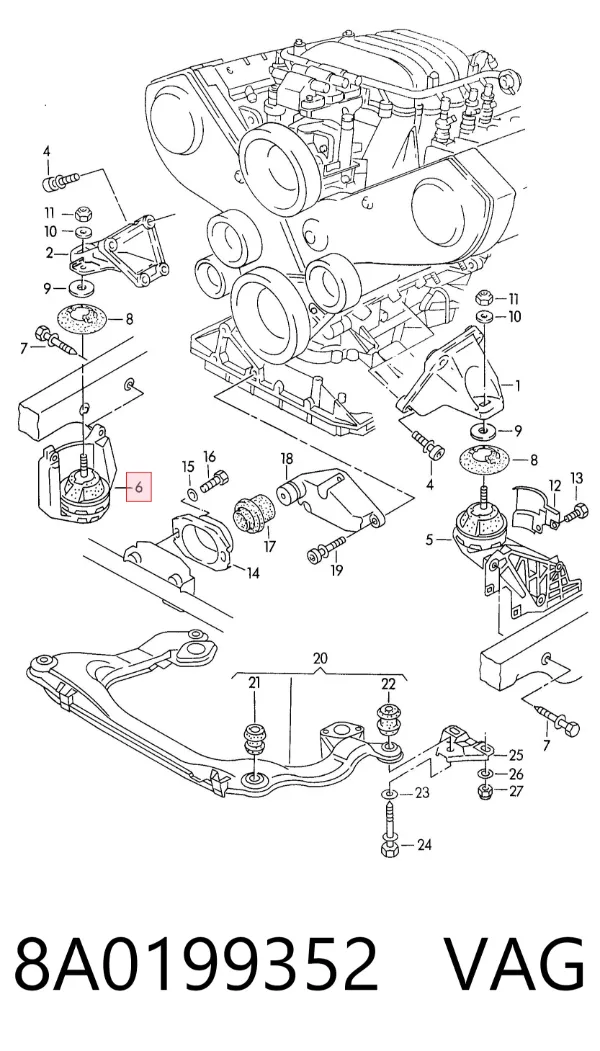 Coxim (suporte) direito de motor 8A0199352 VAG