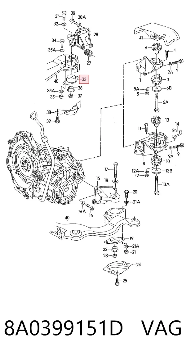 Coxim de transmissão (suporte da caixa de mudança) 8A0399151D VAG