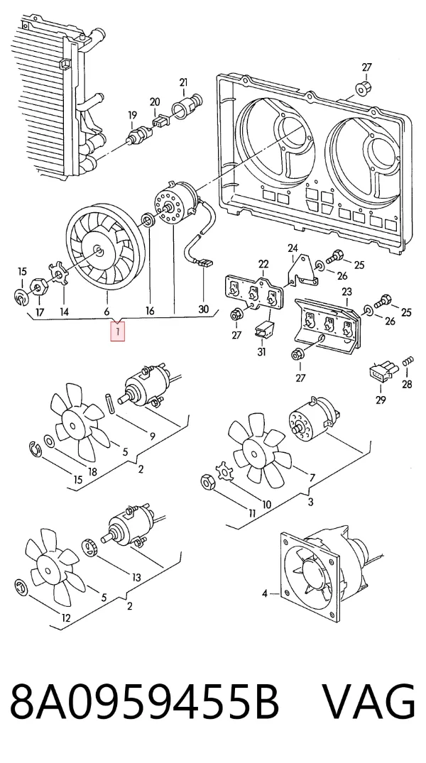 Motor de ventilador do sistema de esfriamento 8A0959455B VAG