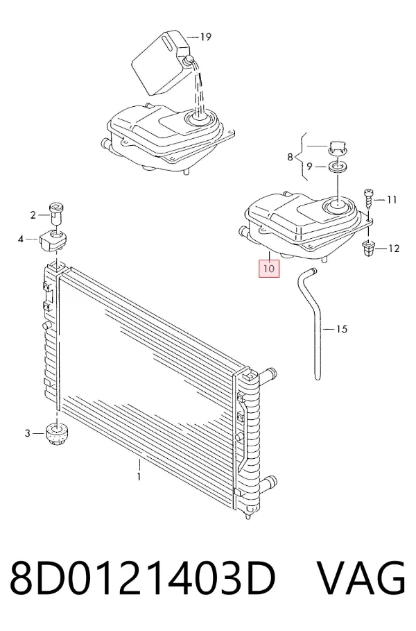 Tanque de expansão do sistema de esfriamento 8D0121403D VAG