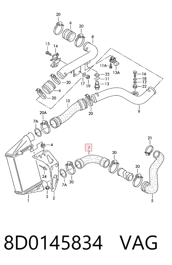 Mangueira (cano derivado) de intercooler 8D0145834 VAG