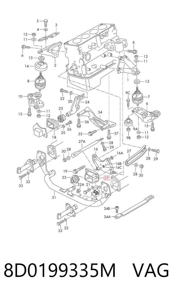 Consola de coxim (apoio) dianteira de motor 8D0199335M VAG