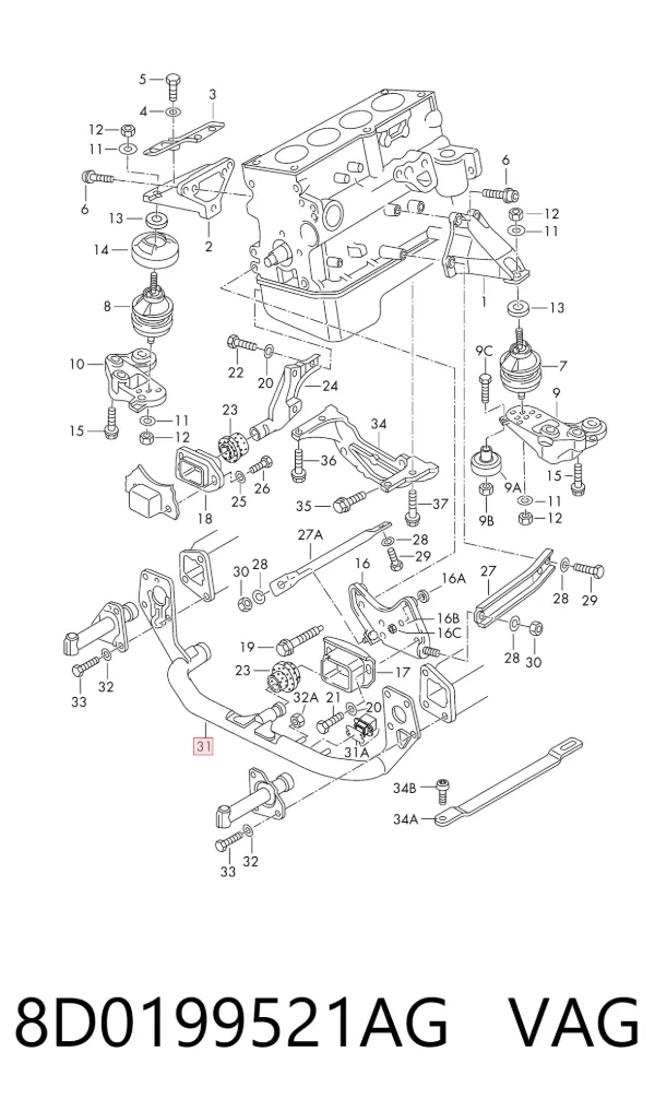 Viga de fixação de motor 8D0199521AG VAG