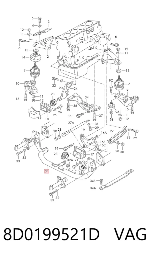 Viga de fixação de motor 8D0199521D VAG