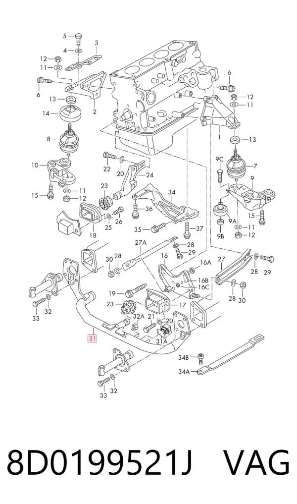 Viga de fixação de motor 8D0199521J VAG