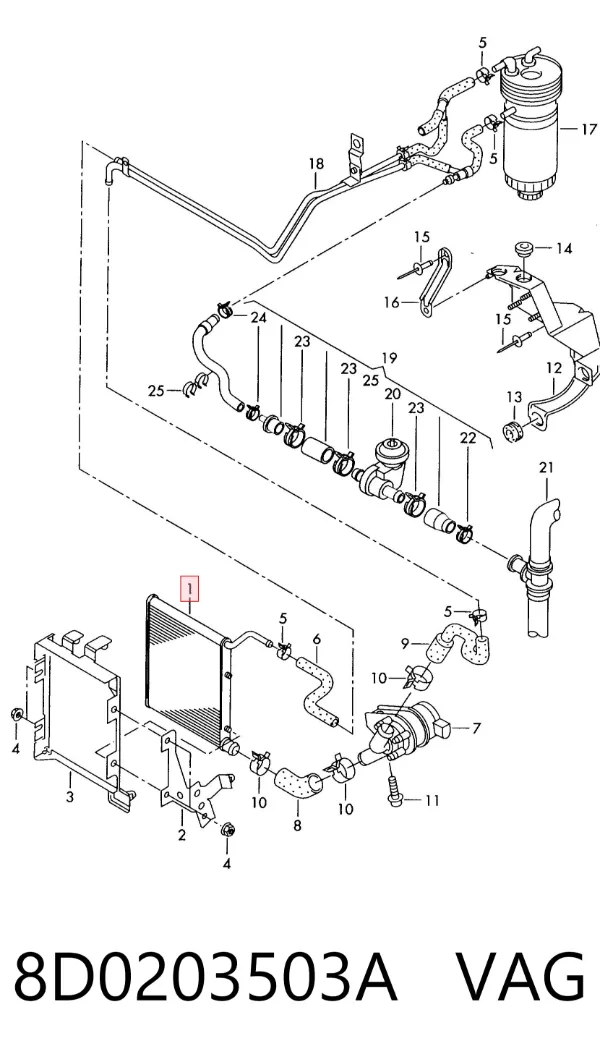 Radiador de esfriamento de motor adicional 8D0203503A VAG