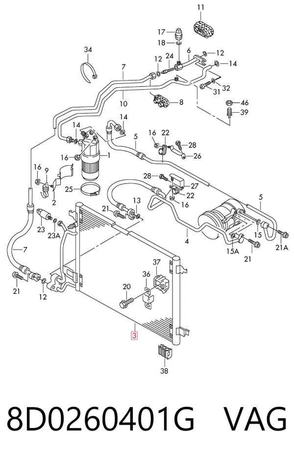 Radiador de aparelho de ar condicionado 8D0260401G VAG