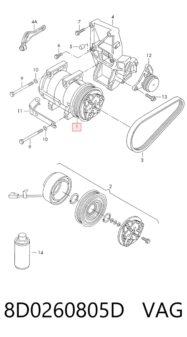 Compressor de aparelho de ar condicionado 8D0260805D VAG
