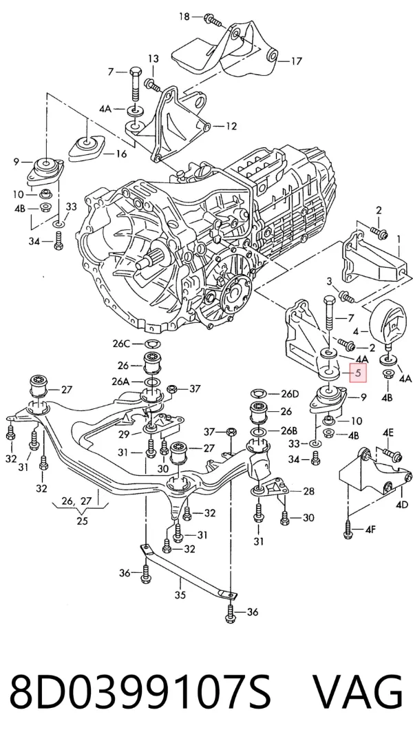 Coxim de transmissão (suporte da caixa de mudança) 8D0399107S VAG