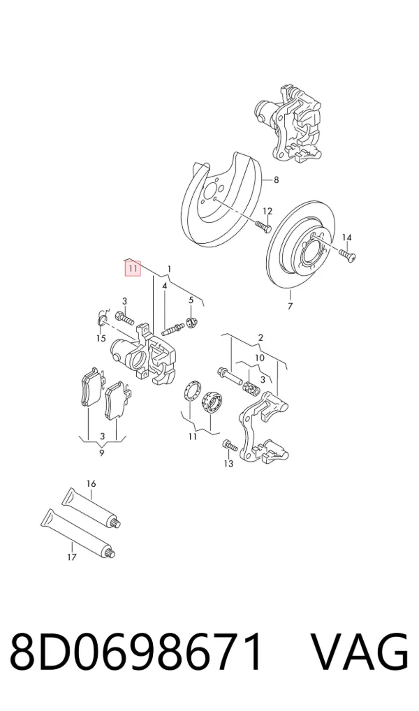 Kit de reparação de suporte do freio traseiro 8D0698671 VAG