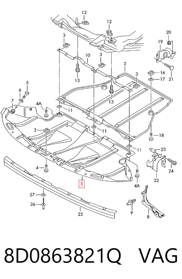 Proteção de motor dianteira 8D0863821Q VAG