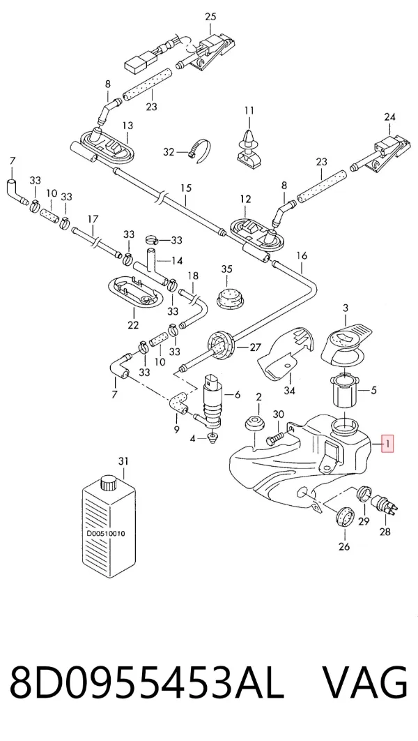 Tanque de fluido para lavador de vidro 8D0955453AL VAG