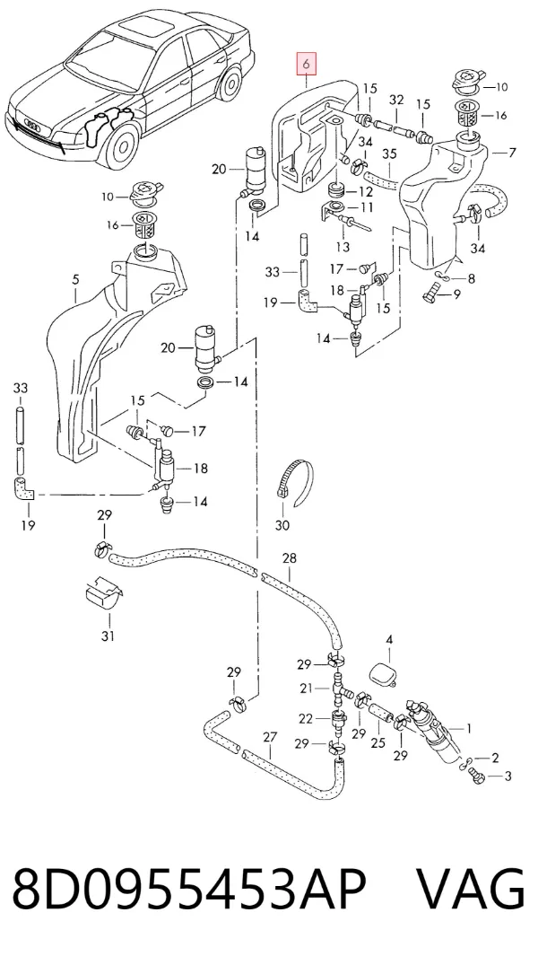 Tanque de fluido para lavador de vidro 8D0955453AP VAG