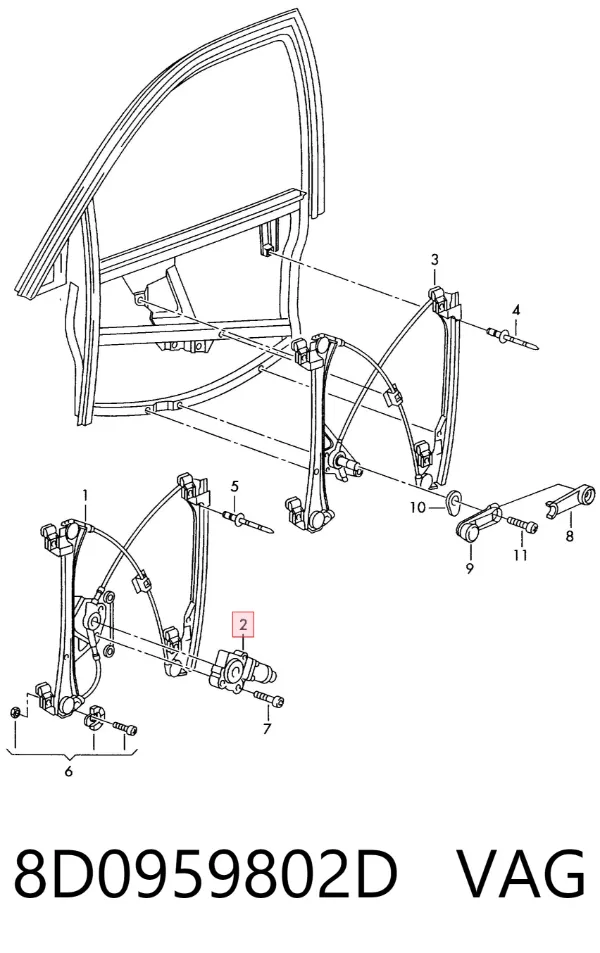 Motor de acionamento de vidro da porta dianteira direita 8D0959802D VAG
