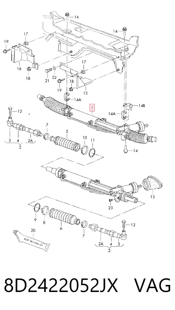 Cremalheira da direção 8D2422052JX VAG