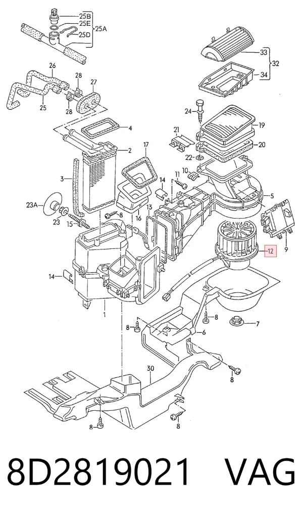 Motor de ventilador de forno (de aquecedor de salão) 8D2819021 VAG