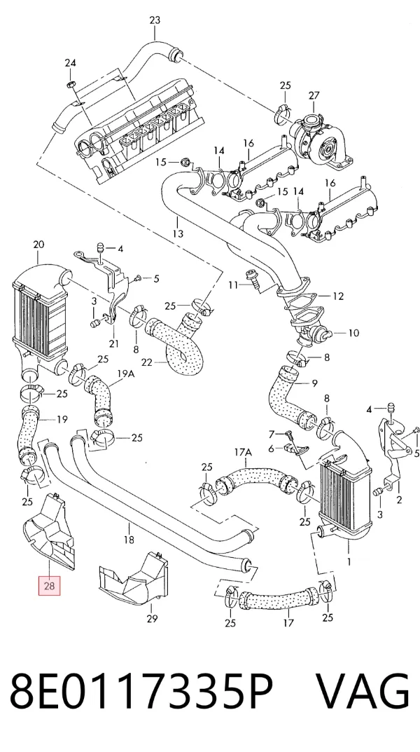 Difusor de intercooler 8E0117335P VAG