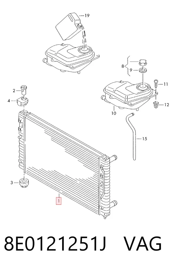 Radiador de esfriamento de motor 8E0121251J VAG