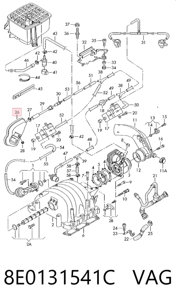 Tanque do sistema de vácuo de motor (amortecedor) 8E0131541C VAG