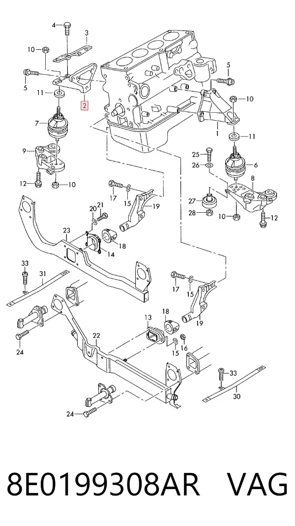 Consola de coxim (apoio) direita de motor 8E0199308AR VAG