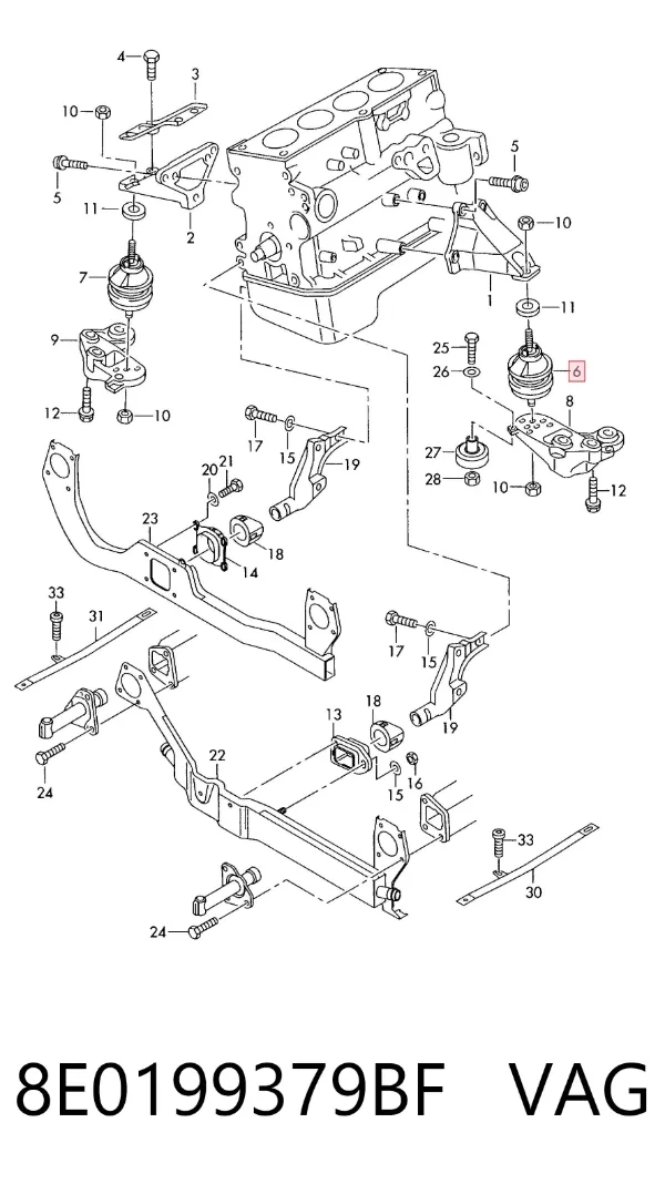 Coxim (suporte) esquerdo de motor 8E0199379BF VAG