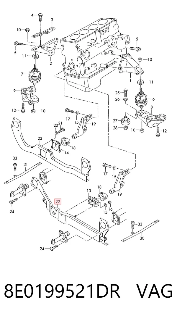 Viga de fixação de motor 8E0199521DR VAG
