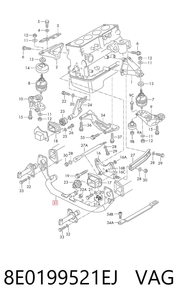 Viga de fixação de motor 8E0199521EJ VAG