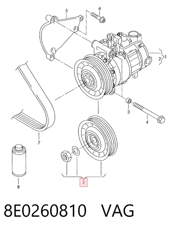 Polia do compressor de aparelho de ar condicionado 8E0260810 VAG