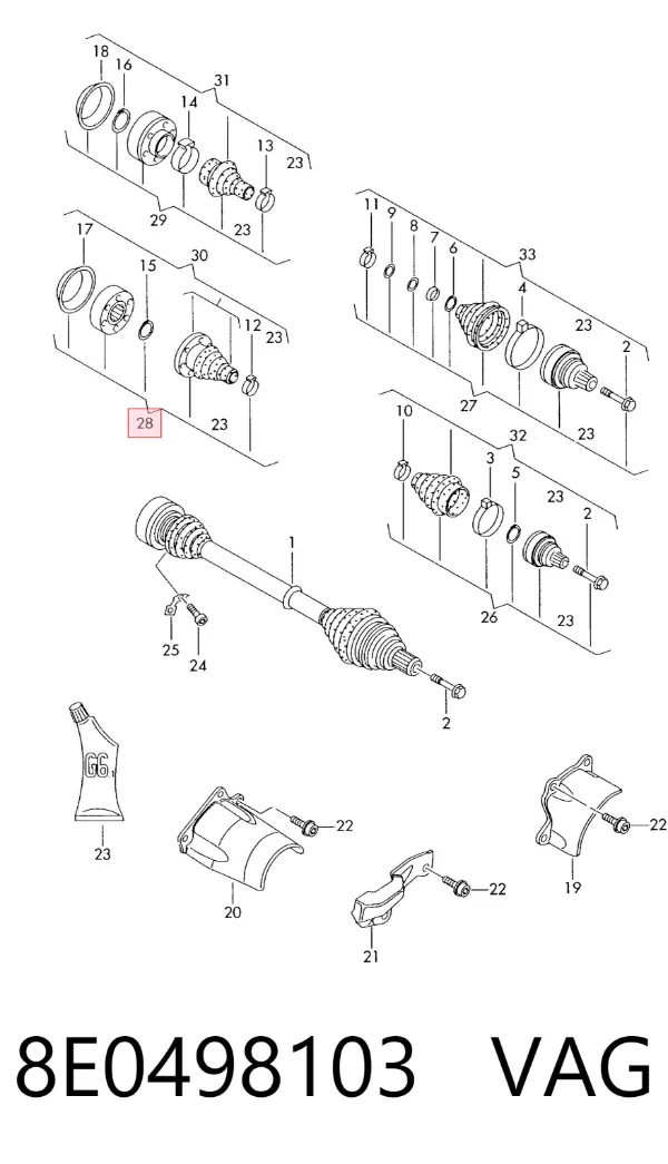 Junta homocinética interna dianteira 8E0498103 VAG