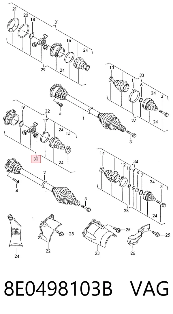 Junta homocinética interna dianteira 8E0498103B VAG