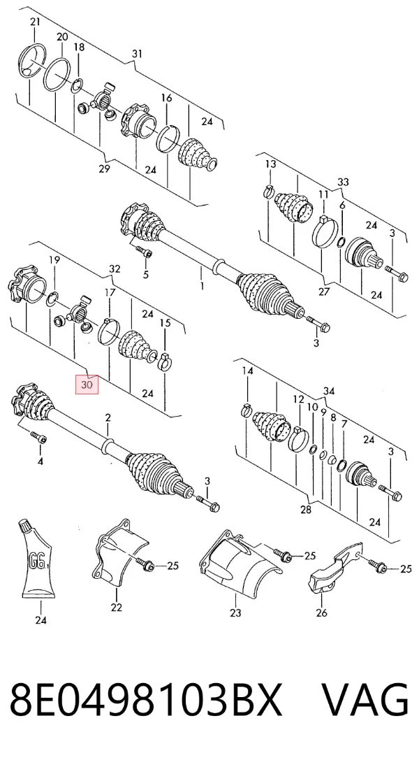 Junta homocinética interna dianteira 8E0498103BX VAG