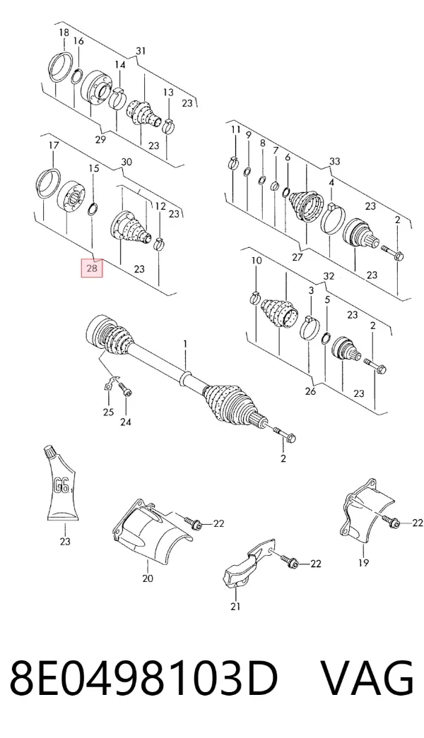 Junta homocinética interna dianteira 8E0498103D VAG