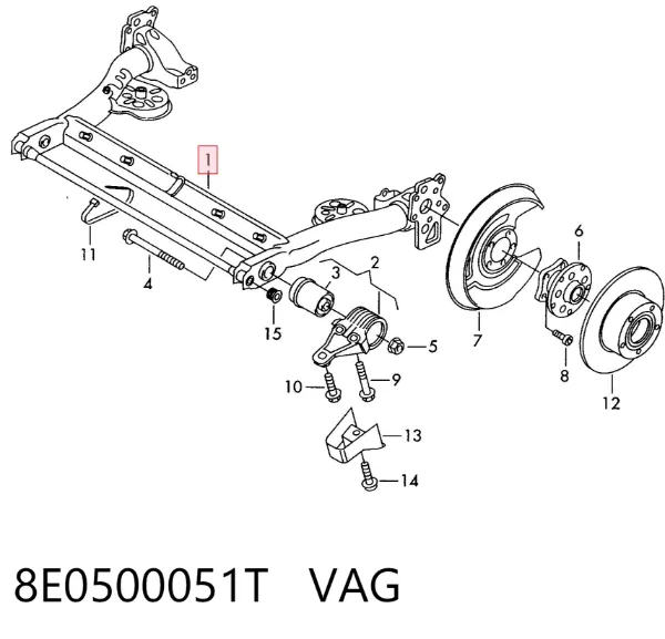 Viga de suspensão traseira (plataforma veicular) 8E0500051T VAG