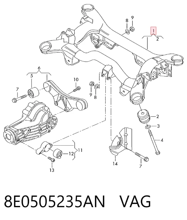 Viga de suspensão traseira (plataforma veicular) 8E0505235AN VAG