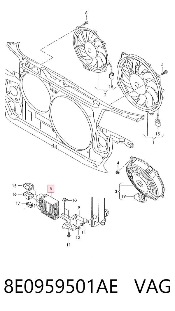 Regulador de revoluções de ventilador de esfriamento (unidade de controlo) 8E0959501AE VAG
