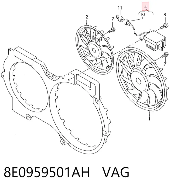 Regulador de revoluções de ventilador de esfriamento (unidade de controlo) 8E0959501AH VAG