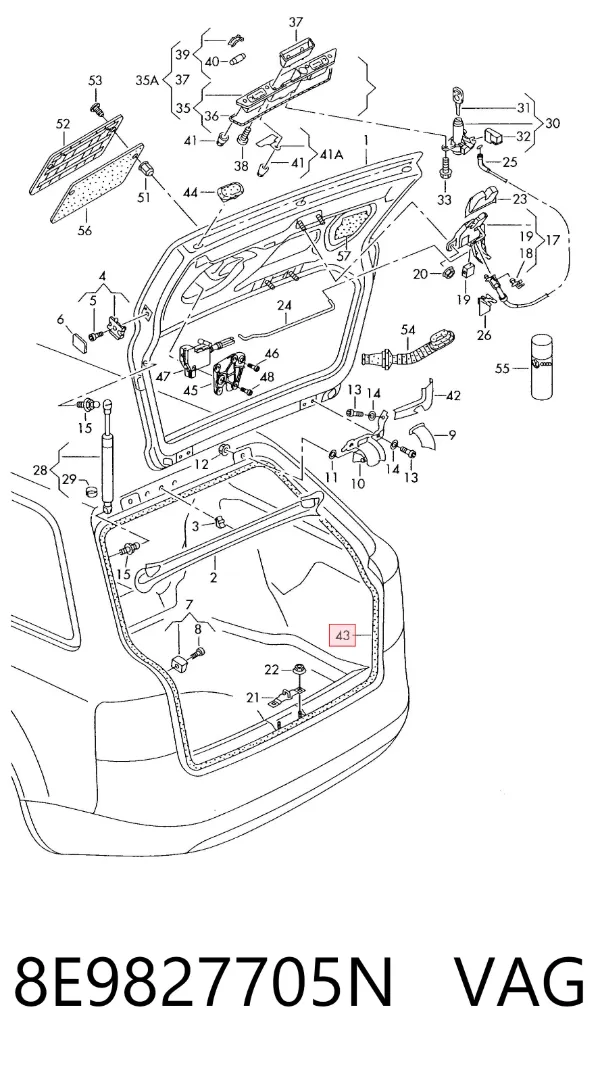 Compactador de tampa de porta-malas 8E9827705N VAG