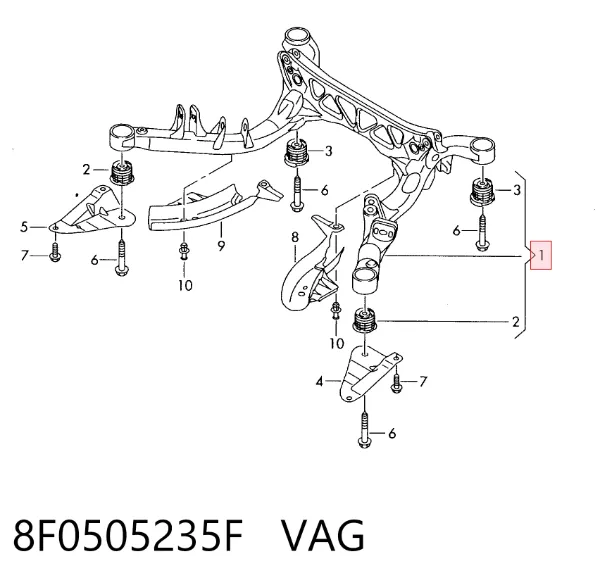 Viga de suspensão traseira (plataforma veicular) 8F0505235F VAG